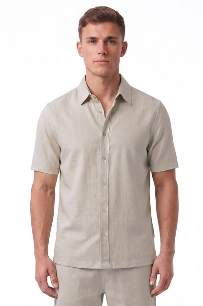 Men's Textured Revere Collar Short Sleeve Shirt