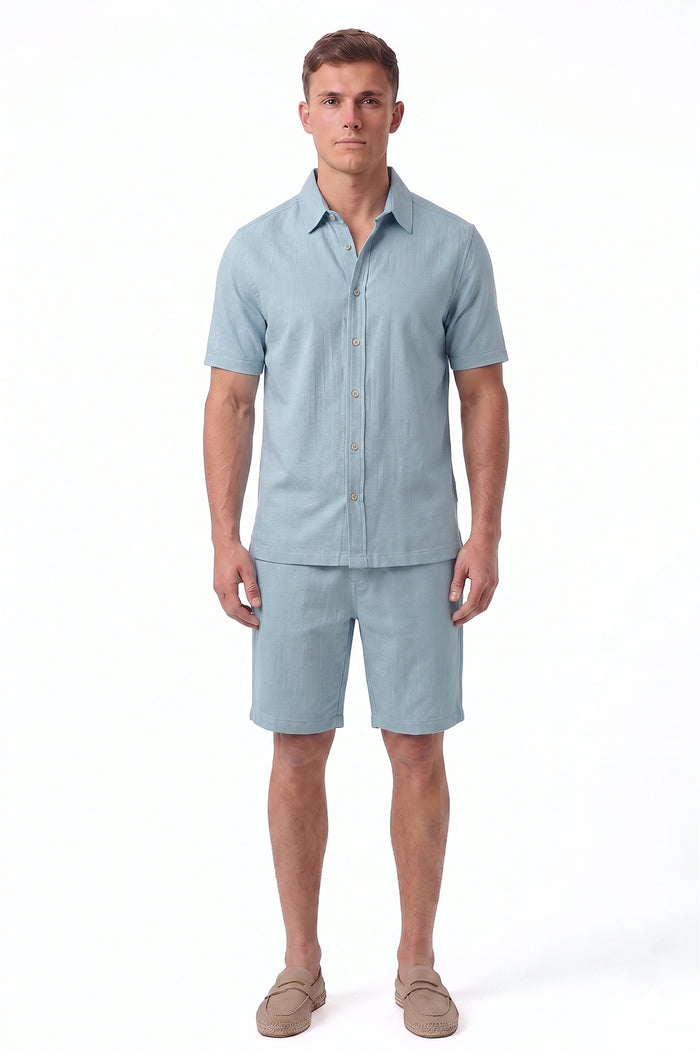 Men's Textured Revere Collar Short Sleeve Shirt