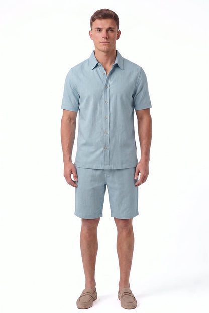 Men's Textured Revere Collar Short Sleeve Shirt