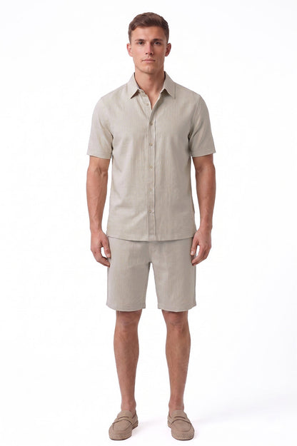 Men's Textured Revere Collar Short Sleeve Shirt