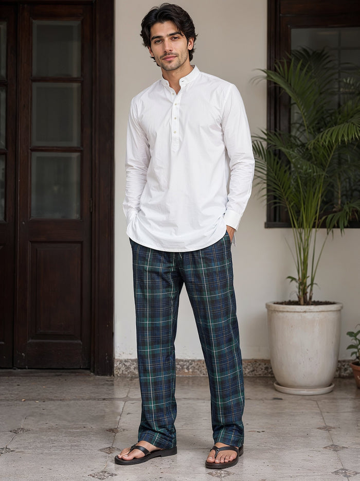 Men's Woven Check Trouser - Navy & Green