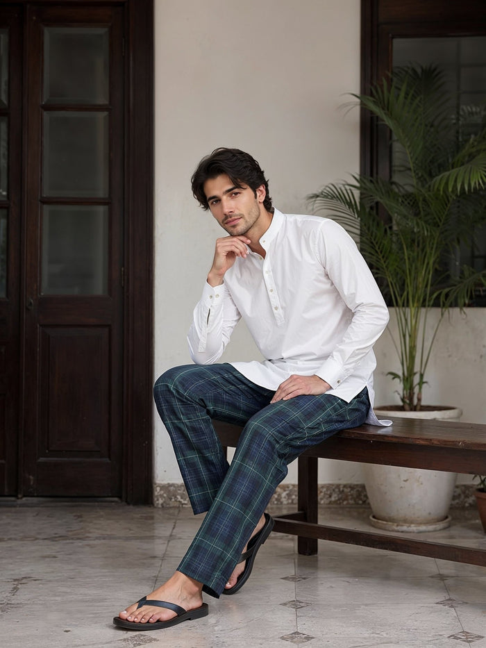 Men's Woven Check Trouser - Navy & Green