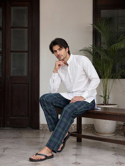 Men's Woven Check Trouser - Navy & Green