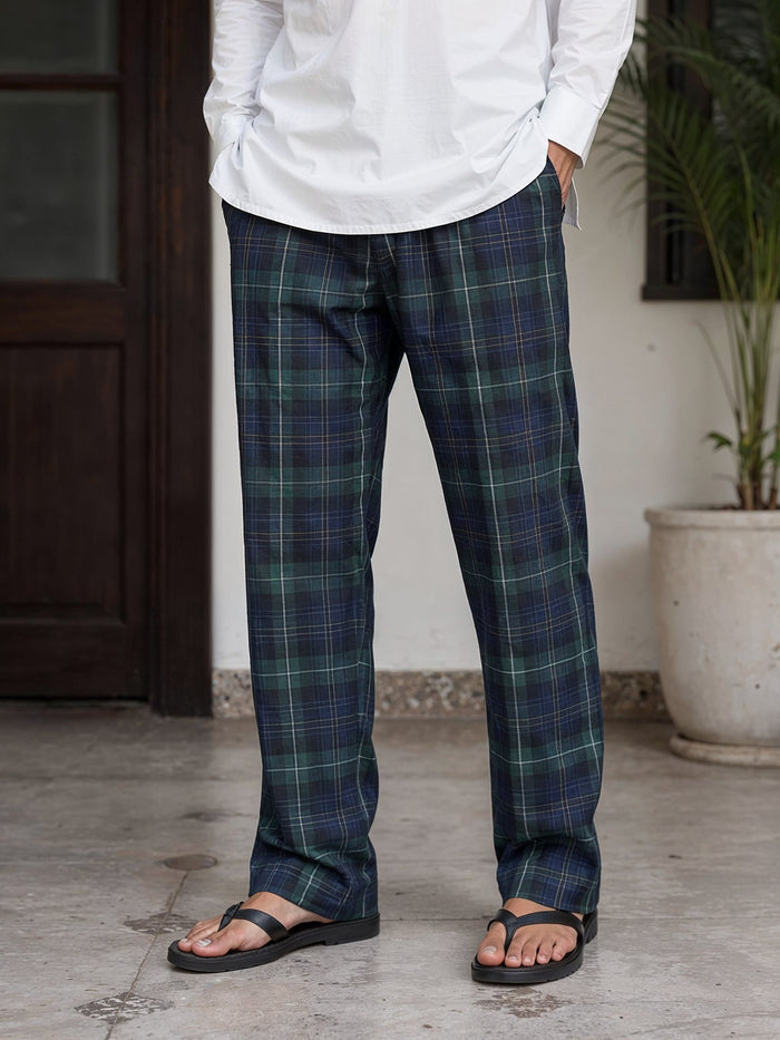 Men's Woven Check Trouser - Navy & Green
