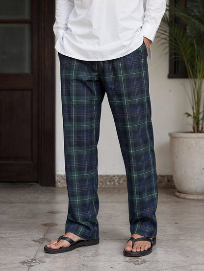 Men's Woven Check Trouser - Navy & Green