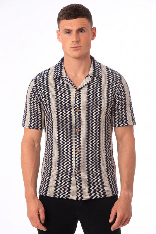 Men's Zigzag Stripe Knit Revere Collar Shirt