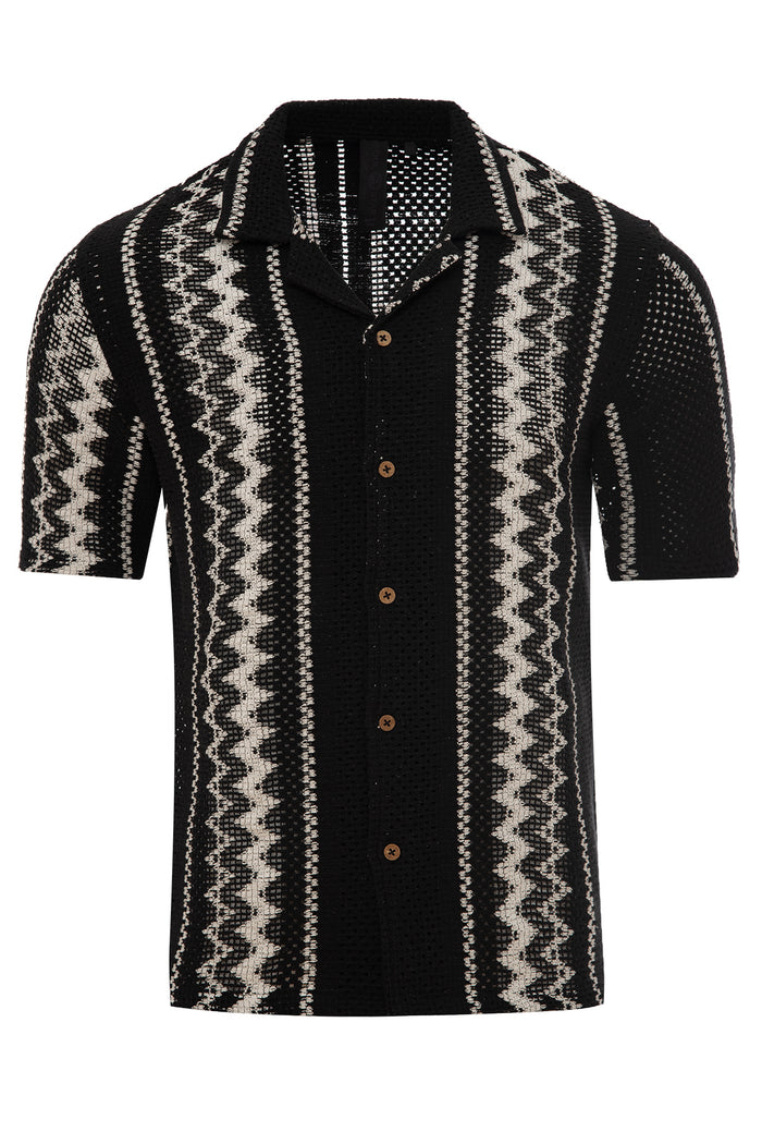 Men's Zigzag Stripe Knit Revere Collar Shirt