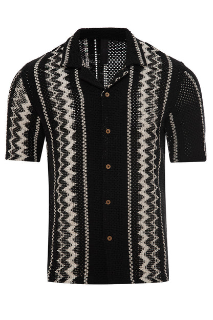 Men's Zigzag Stripe Knit Revere Collar Shirt