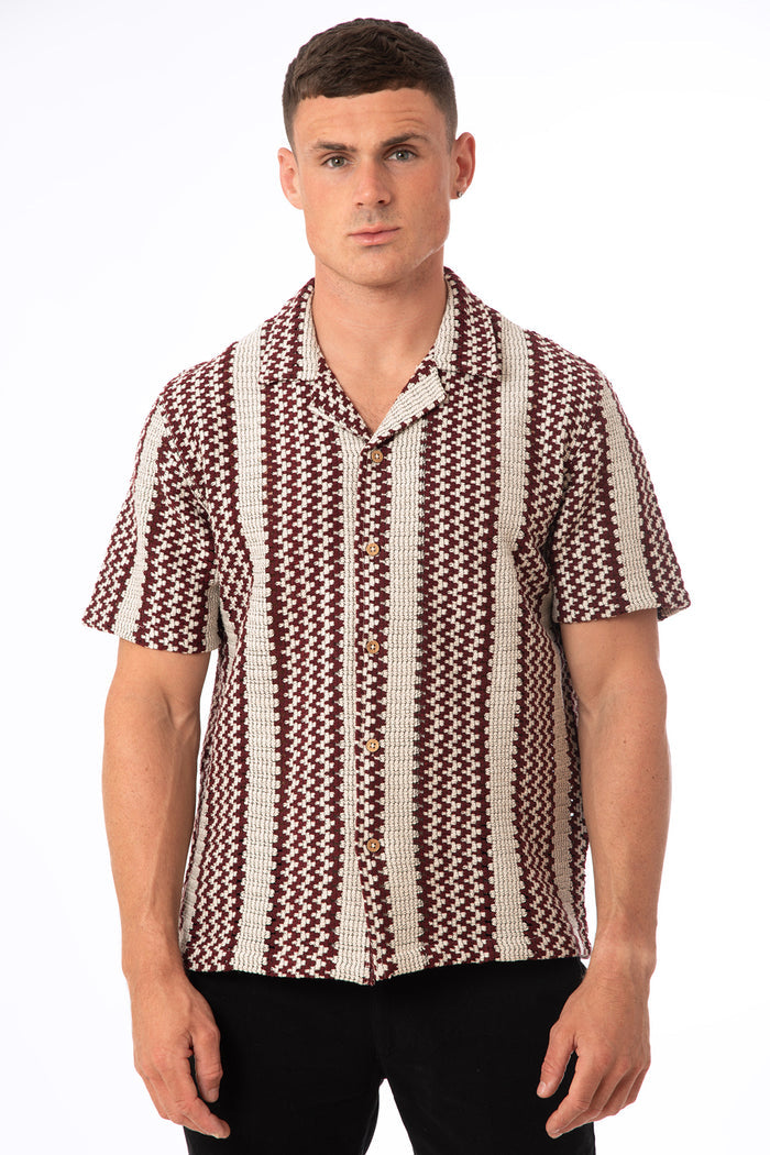 Men's Zigzag Stripe Knit Revere Collar Shirt