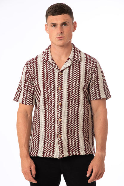 Men's Zigzag Stripe Knit Revere Collar Shirt