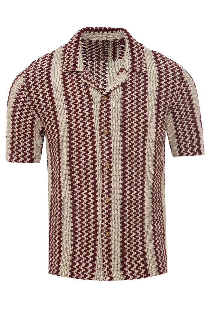 Men's Zigzag Stripe Knit Revere Collar Shirt