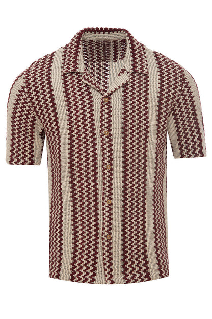 Men's Zigzag Stripe Knit Revere Collar Shirt