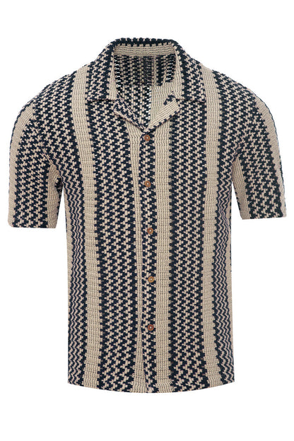 Men's Zigzag Stripe Knit Revere Collar Shirt