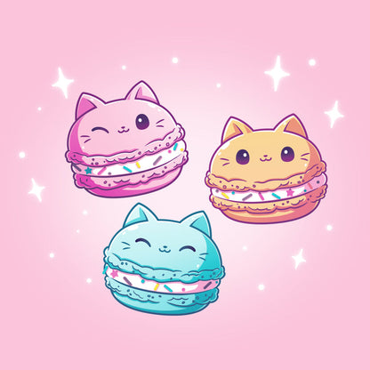 Premium Cotton T-shirt_TeeTurtle light pink Meowcarons apparel featuring three sparkling macaroons shaped like cats.
