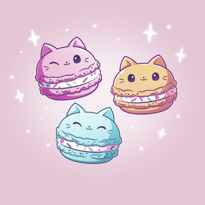 Classic Cotton T-shirt_TeeTurtle light pink Meowcarons apparel featuring three sparkling macaroons shaped like cats.