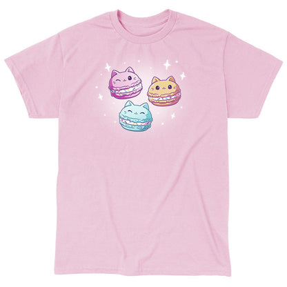 Classic Cotton T-shirt_TeeTurtle light pink Meowcarons apparel featuring three sparkling macaroons shaped like cats.