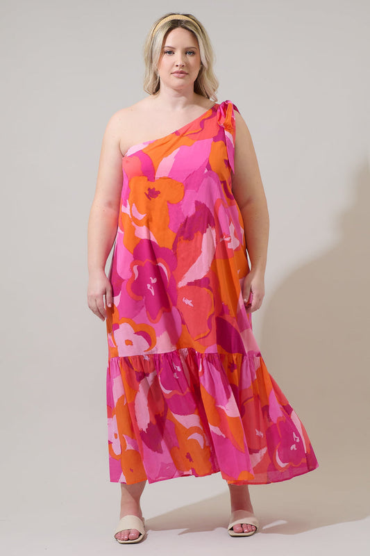 Merim Floral Nicol One Shoulder Maxi Dress Curve