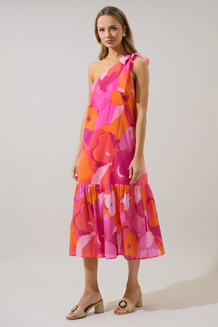 Merim Floral Nicol One Shoulder Midi Dress