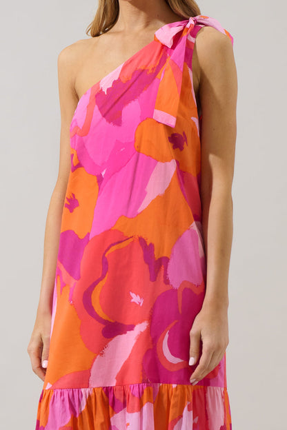 Merim Floral Nicol One Shoulder Midi Dress
