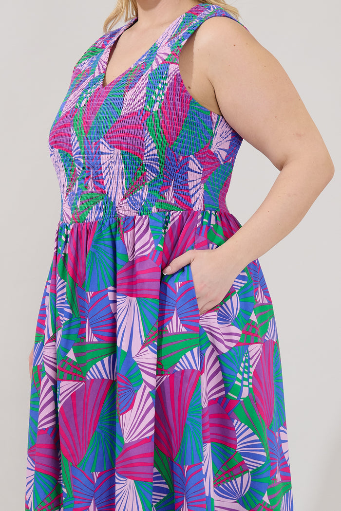 Merisa Sleeveless Smocked Midi Dress Tropical Curve