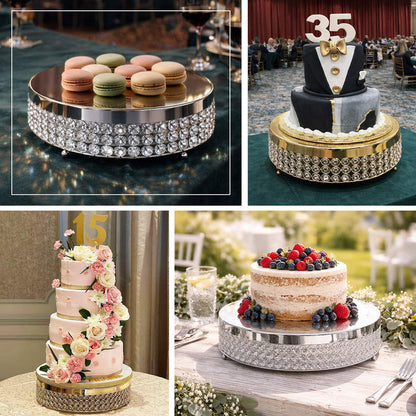 Elegant cake stands with decorative designs and desserts for special occasions.