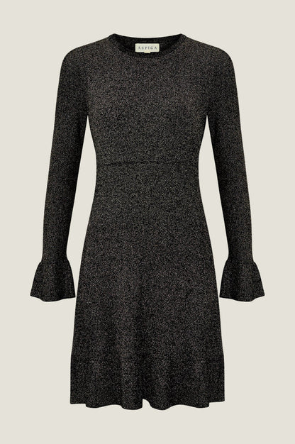 Metallic Knit Short Dress | Black/Gold