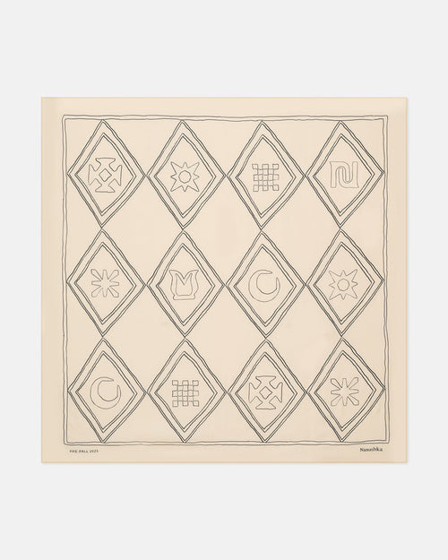 Miani - Printed Silk Scarf - Symbol Argyle Creme/Black