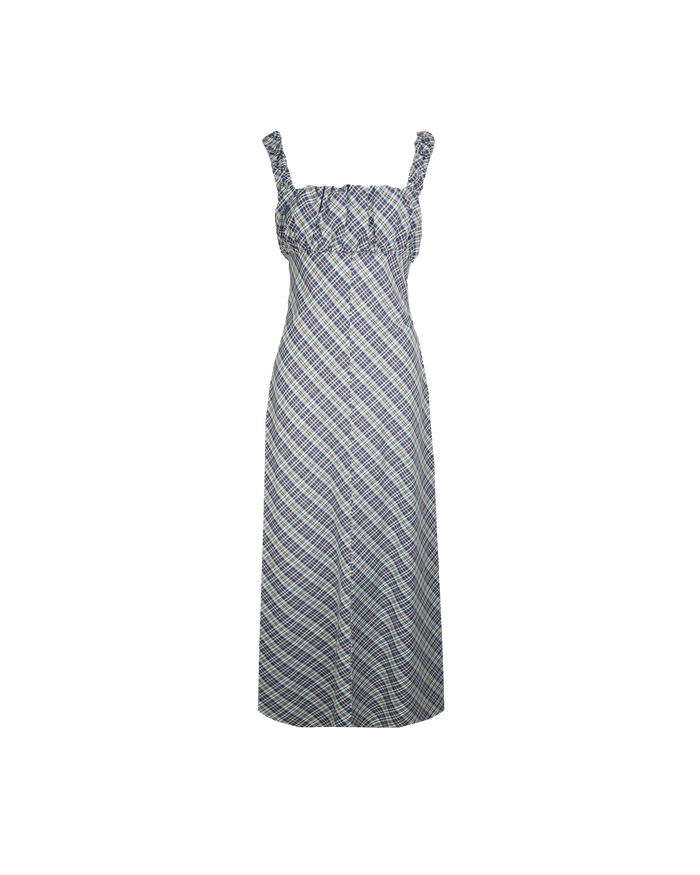 MICKEY MAXI DRESS NAVY YELLOW TARTAN