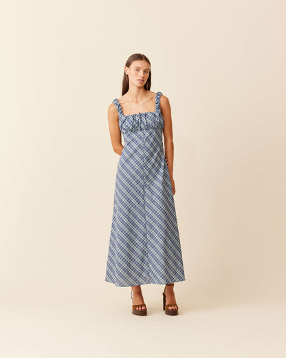 MICKEY MAXI DRESS NAVY YELLOW TARTAN