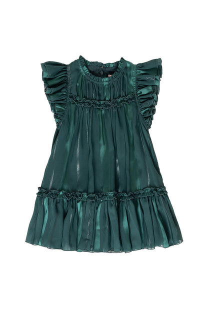 green dress against a white background