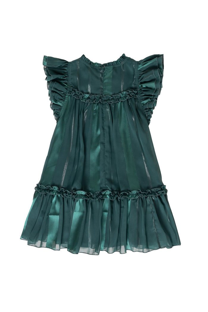 back of a green dress against a white background