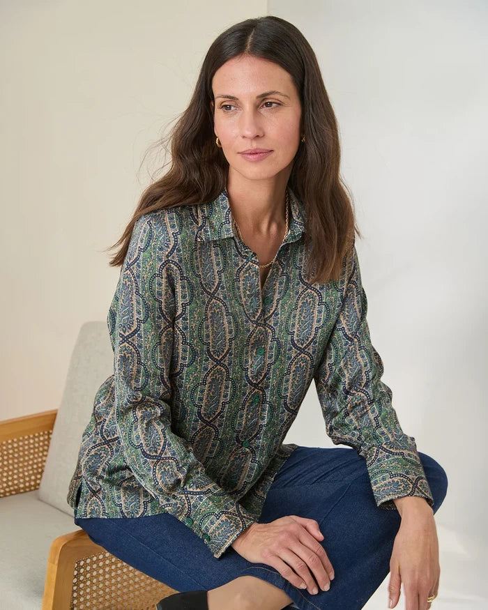 Miriam Patterned Pure Viscose Long Sleeve Blouse