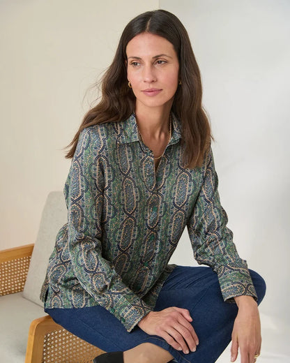 Miriam Patterned Pure Viscose Long Sleeve Blouse