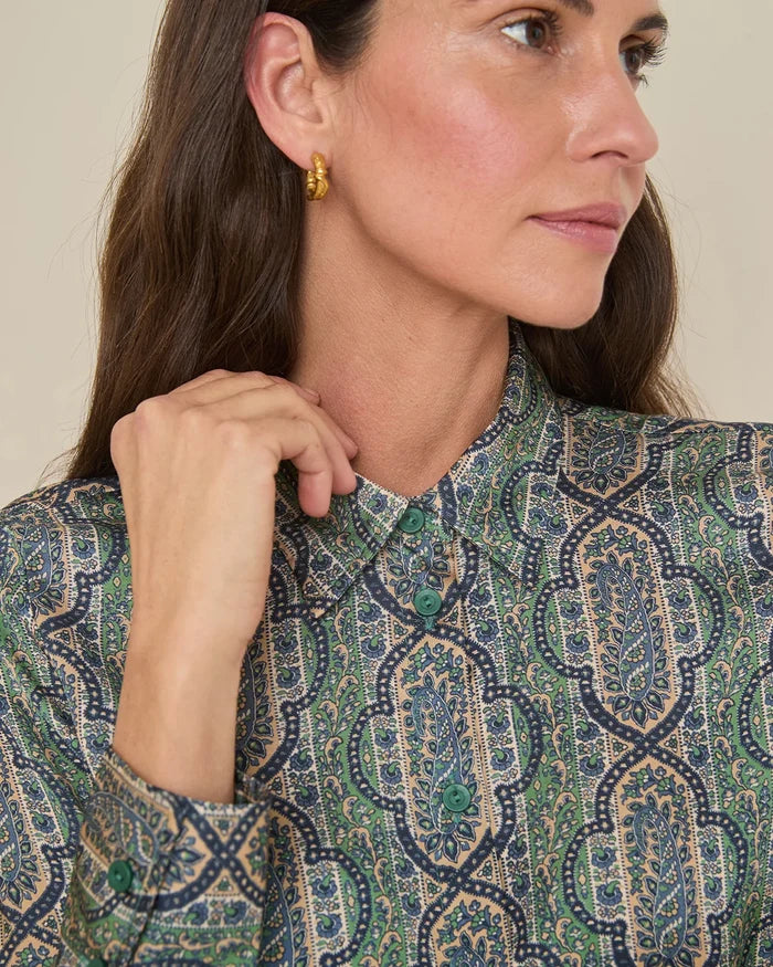 Miriam Patterned Pure Viscose Long Sleeve Blouse