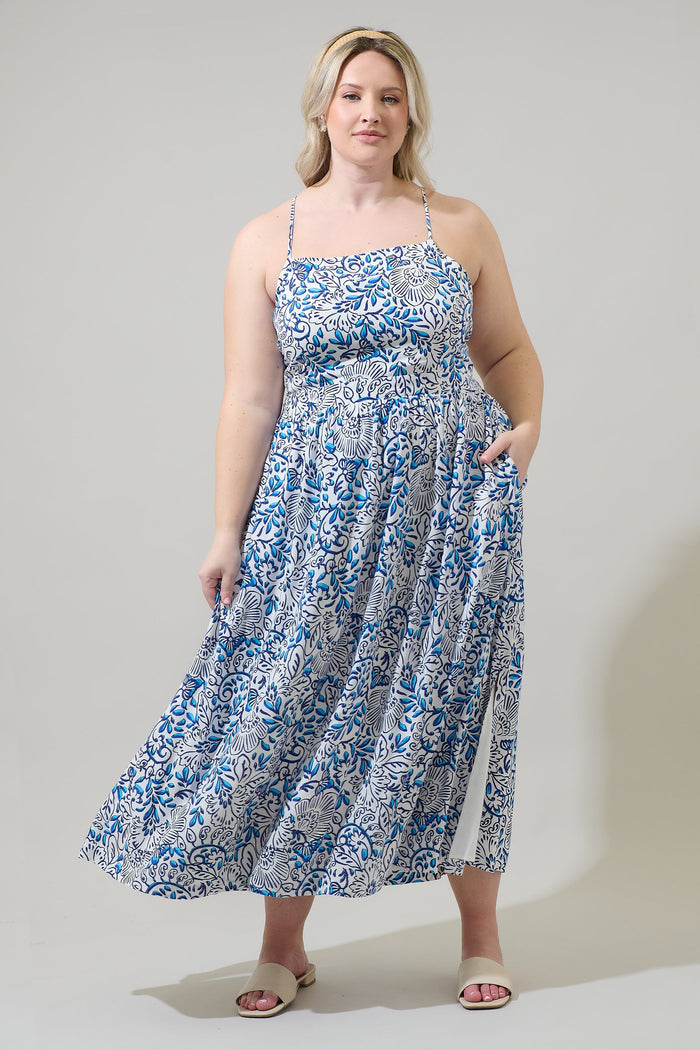 Mize Floral Mavis Criss Cross Midi Dress Curve