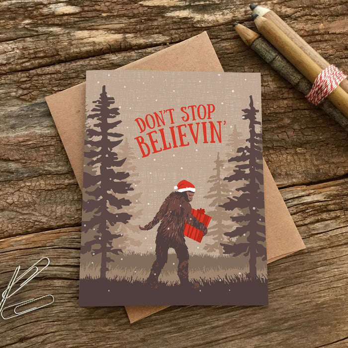 Modern Printed Matter - Don't Stop Believin' Sasquatch Holiday Card