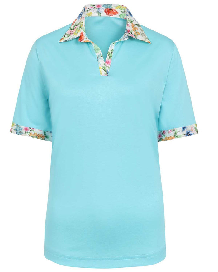 Mona Trimmed Short Sleeve Cotton Polo Top - Image 2 - The Classic Boutique