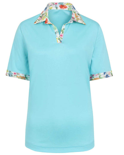 Mona Trimmed Short Sleeve Cotton Polo Top - Image 2 - The Classic Boutique