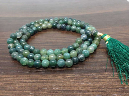 Moss Agate Gemstone Mala, 108 Prayer Bead Mala.