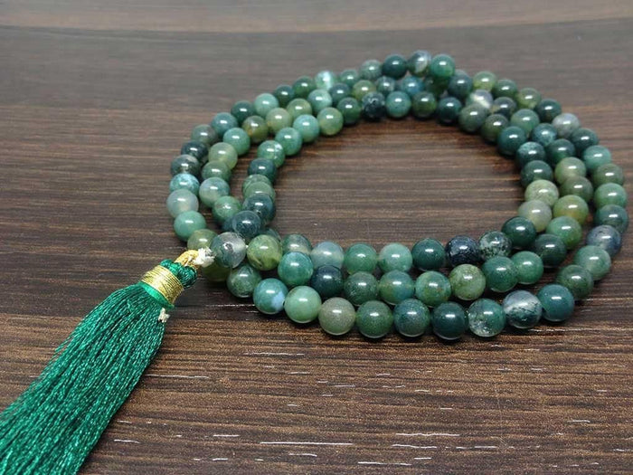 Moss Agate Gemstone Mala, 108 Prayer Bead Mala.