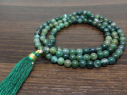Moss Agate Gemstone Mala, 108 Prayer Bead Mala.