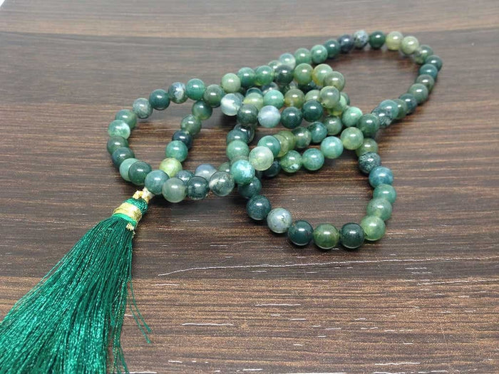 Moss Agate Gemstone Mala, 108 Prayer Bead Mala.
