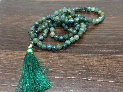 Moss Agate Gemstone Mala, 108 Prayer Bead Mala.