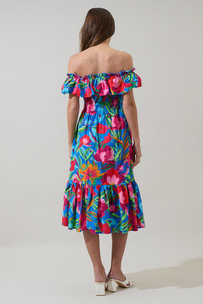 Naima Floral Off the Shoulder Smocked Midi Dress