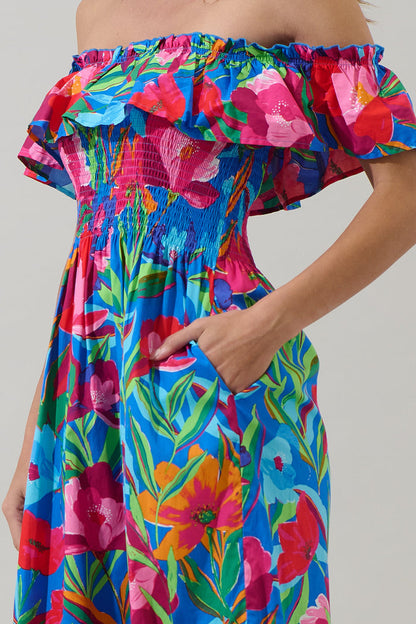 Naima Floral Off the Shoulder Smocked Midi Dress