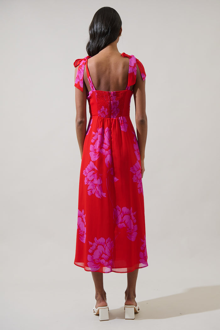 Naiya Floral Viejo Tie Strap Midi Dress