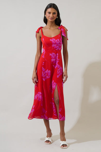 Naiya Floral Viejo Tie Strap Midi Dress