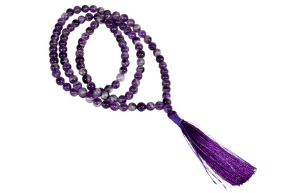 Natural Amethyst Plain Mala With 108 Prayer Beads For Mediation.