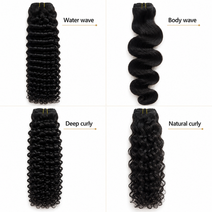 Natural Black Clip-In Hair Extensions Texture Comparison