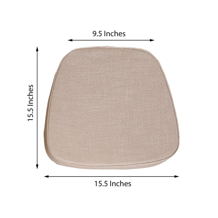Beige square cushion with rounded edges, measuring 15.5 x 15.5 inches.